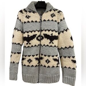 Men's Patterned Blue and Cream Cowichan Sweater